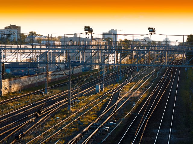 Diagonal sunset railroads background